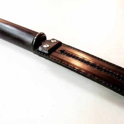 Tawse/Slim/Black. 51cm/20", two-pronged paddle made of 2 x 2mm leather with carbon inlay