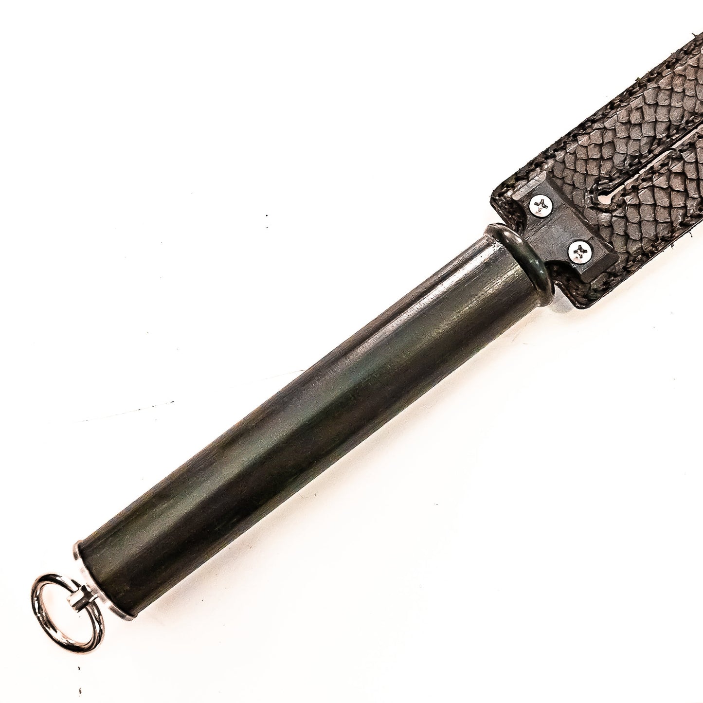 Tawse/Salmon/Black. 51cm/20", double-tongued paddle made of layered leather with carbon inlay