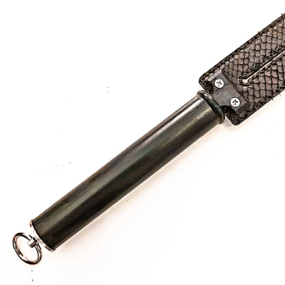 Tawse/Salmon/Black. 51cm/20", double-tongued paddle made of layered leather with carbon inlay
