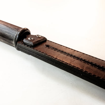 Tawse/Heavy/Black. 51cm/20", double-tongued paddle made of 2 x 4mm thick sole leather