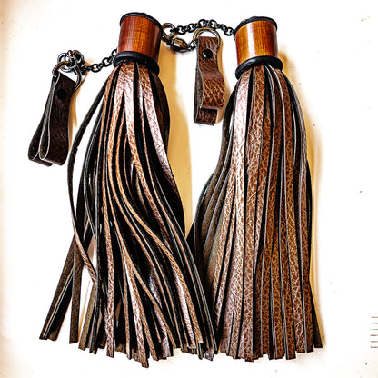 Poi/Chocolate Finger Floggers (pair, each 33cm leather + 25cm finger loops and chain)