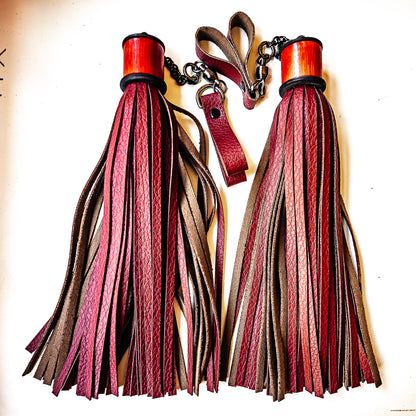 Poi/Chocolate Finger Floggers (pair, each 33cm leather + 25cm finger loops and chain)