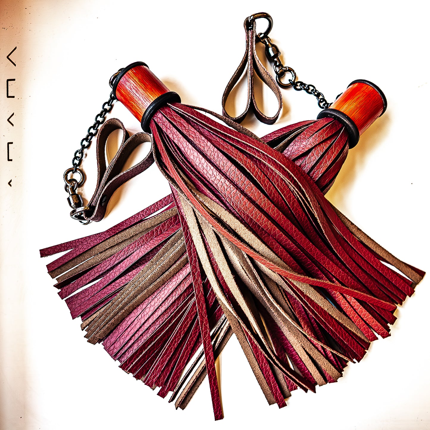 Poi/Chocolate Finger Floggers (pair, each 33cm leather + 25cm finger loops and chain)
