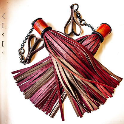 Poi/Chocolate Finger Floggers (pair, each 33cm leather + 25cm finger loops and chain)