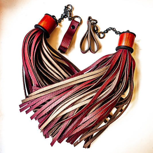 Poi/Chocolate Finger Floggers (pair, each 33cm leather + 25cm finger loops and chain)