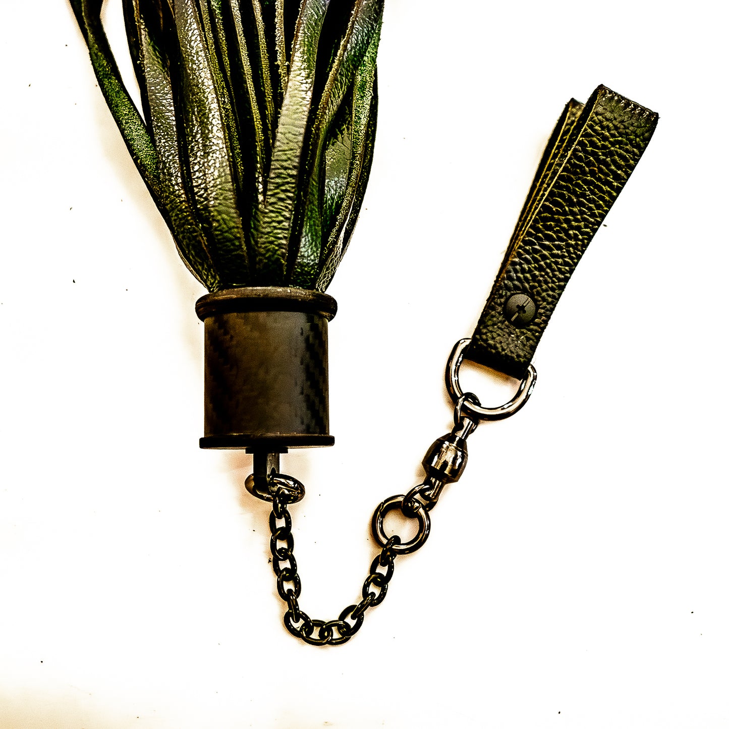 Poi/Fir Green Finger Floggers (pair, each 33cm leather + 25cm finger loops and chain)