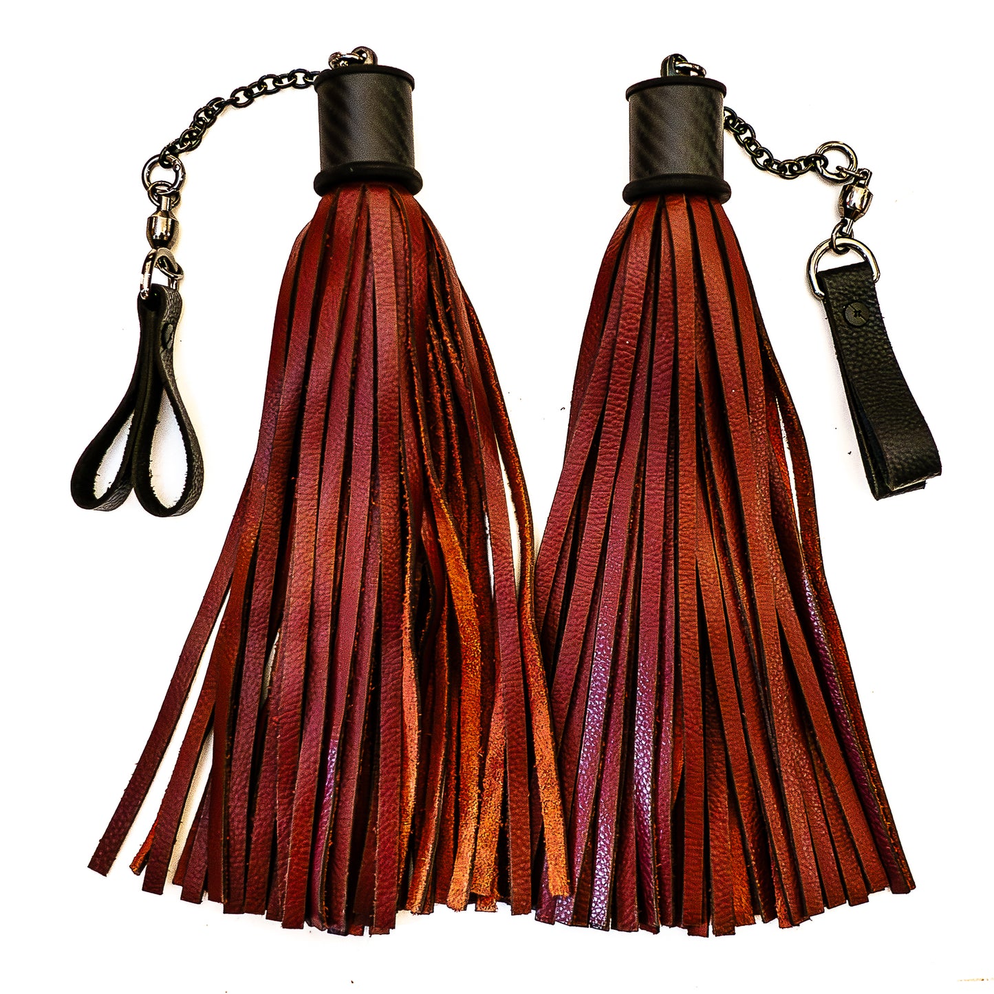 Poi/Blutrot. Fingerflogger (Paar, je 30cm Leder +  20cm Griff, Fingerschlaufen und Kette)