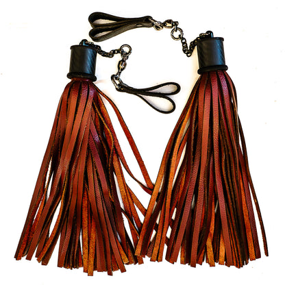 Poi/Blutrot. Fingerflogger (Paar, je 30cm Leder +  20cm Griff, Fingerschlaufen und Kette)