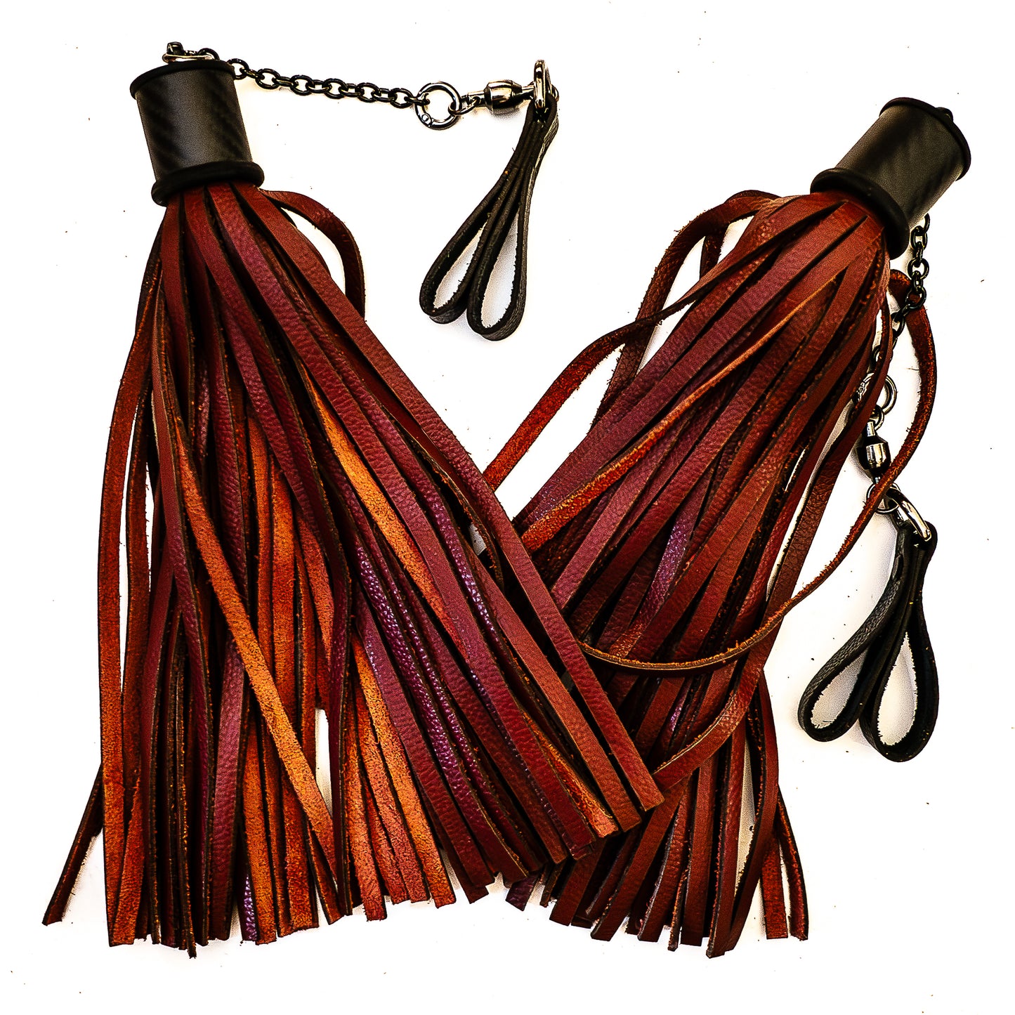Poi/Blutrot. Fingerflogger (Paar, je 30cm Leder +  20cm Griff, Fingerschlaufen und Kette)