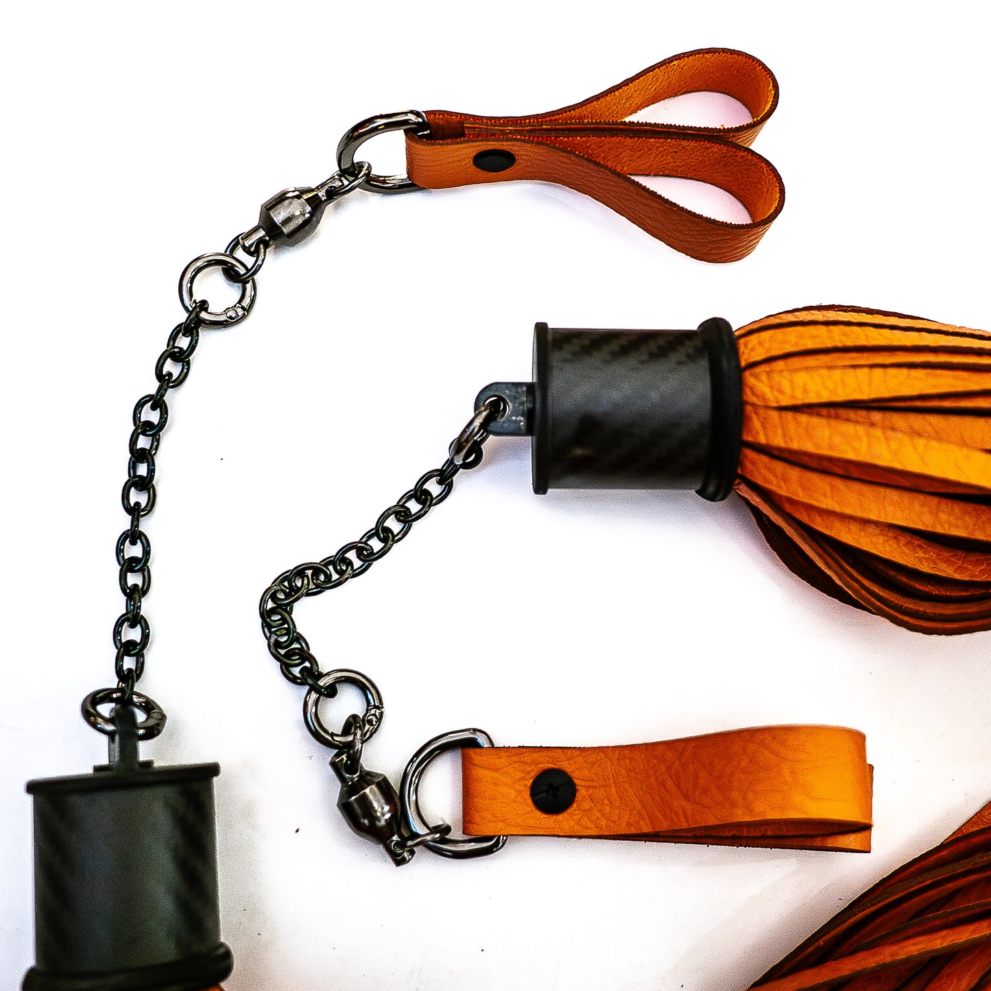 Poi/vegan/Orange. Fingerflogger (Paar, je 33cm Leder +  25cm Fingerschlaufen und Kette)