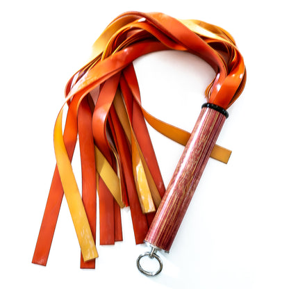 Latex / Blood Orange. 24" light latex flogger with wide falls