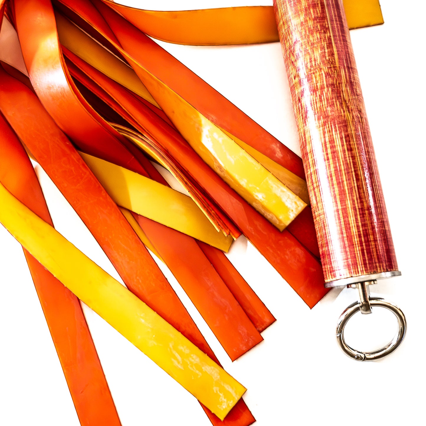Latex / Blood Orange. 24" light latex flogger with wide falls