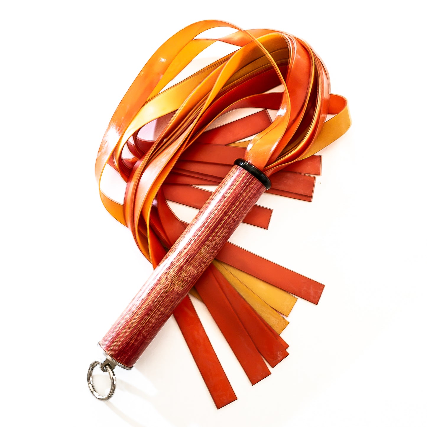Latex / Blood Orange. 24" light latex flogger with wide falls